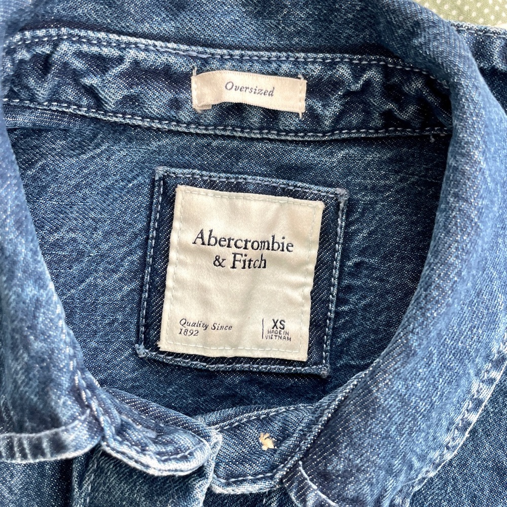 Abercrombie & Fitch Blue Denim Shirt Shacket Sz XS Oversized - Picture 6 of 6